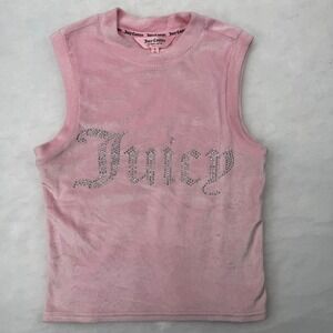 JUICY COUTURE Y2K Rhinestone Bling Logo Top Velour PJ Shirt Velvet- Size S Pink